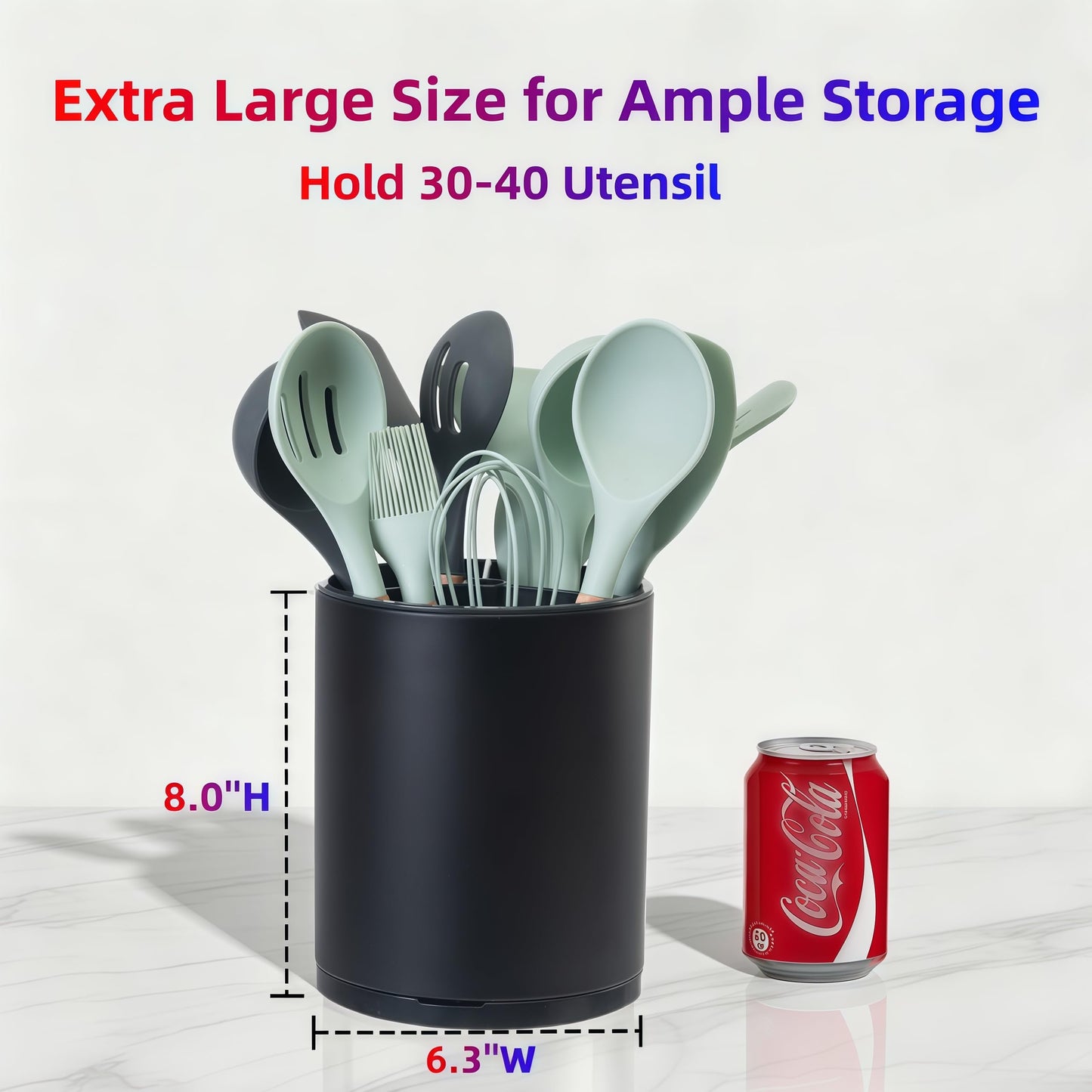 LIBODOUR Utensil Holder,Large 360°Rotating Kitchen Utensil Holder For Counter,Cooking Silverware Organizer Stainless Steel Caddy Flatware Spoon Spatula Tool Cutlery Container