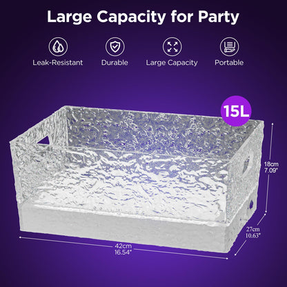 Plastic Ice Bucket Beverage Tubs for Parties, 15Liter / 4 Gallon Large Clear Drink Tub for Champagne Beer Drink Wine Cocktails, 7 Colors LED Light Up with Remote, Leakproof