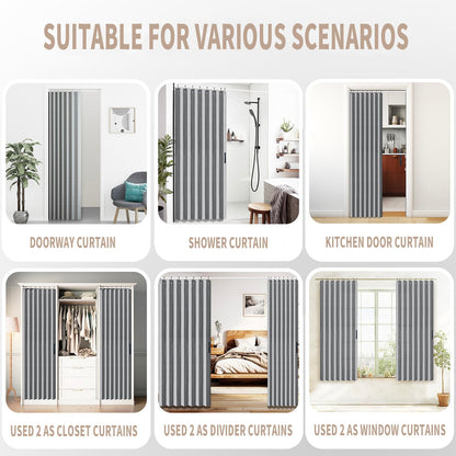 Vatge Closet Curtain for Open Closet, Pleated Folding Curtains for Doorway, Privacy Room Divider for Separation,1 Panel with Tieback, W39 x L78, Grey