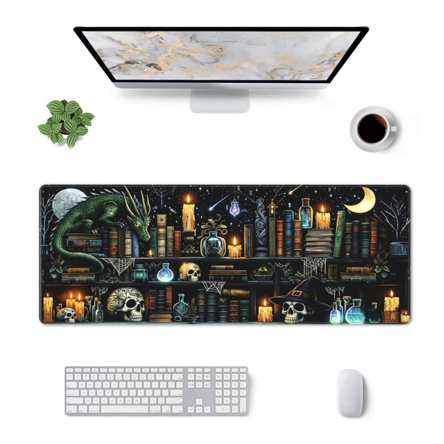 Large Gaming Mousepad, Mystical Gothic Library XL Mouse Pad with Stitched, Full Long Waterproof Non-Slip Base Keyboard Pad, PC Laptop Computer Mat for Men Office Decor, 31.5 * 11.8 in