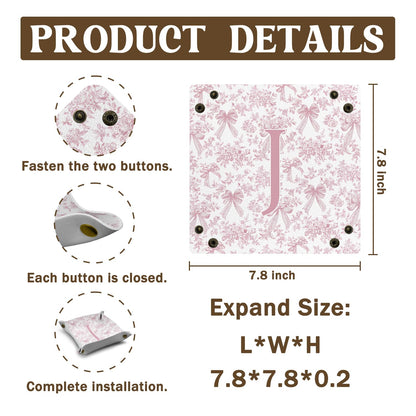 Dilemat Gifts for Women Initial Valet Tray,Pink Bow Personalized Gifts for Women Mom Grandma Girlfriend,Nightstand Desk Accessories PU Leather Tray Organizer for Birthday Christmas Gift Ideas (J)