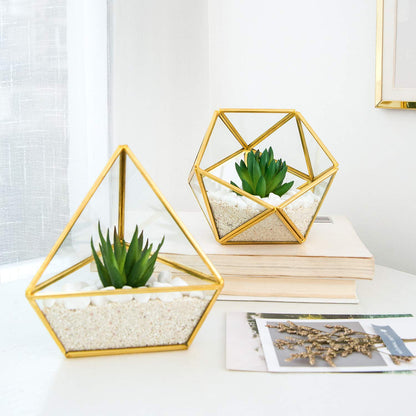 Mkono Artificial Succulent in 3 Pack Mini Glass Geometric Terrarium and Fake Hanging Plants in Farmhouse Galvanized Pots