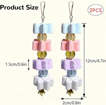 Hamiledyi 2Pieces Parrot Beak Trimmer Calcium Stone Chinchilla Grinding Teeth Lava Block Bird Beak Trim Pumice Toy Mineral Rock Chewing Toys with Bell for Conure Budgies Parakeet Hamster Rabbit