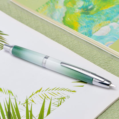 Jinhao 10 Press Fountain Pen with Box, Gradient Grass Green Retractable Extra Fine Nib with Ink Converter Set (Silver Clip)