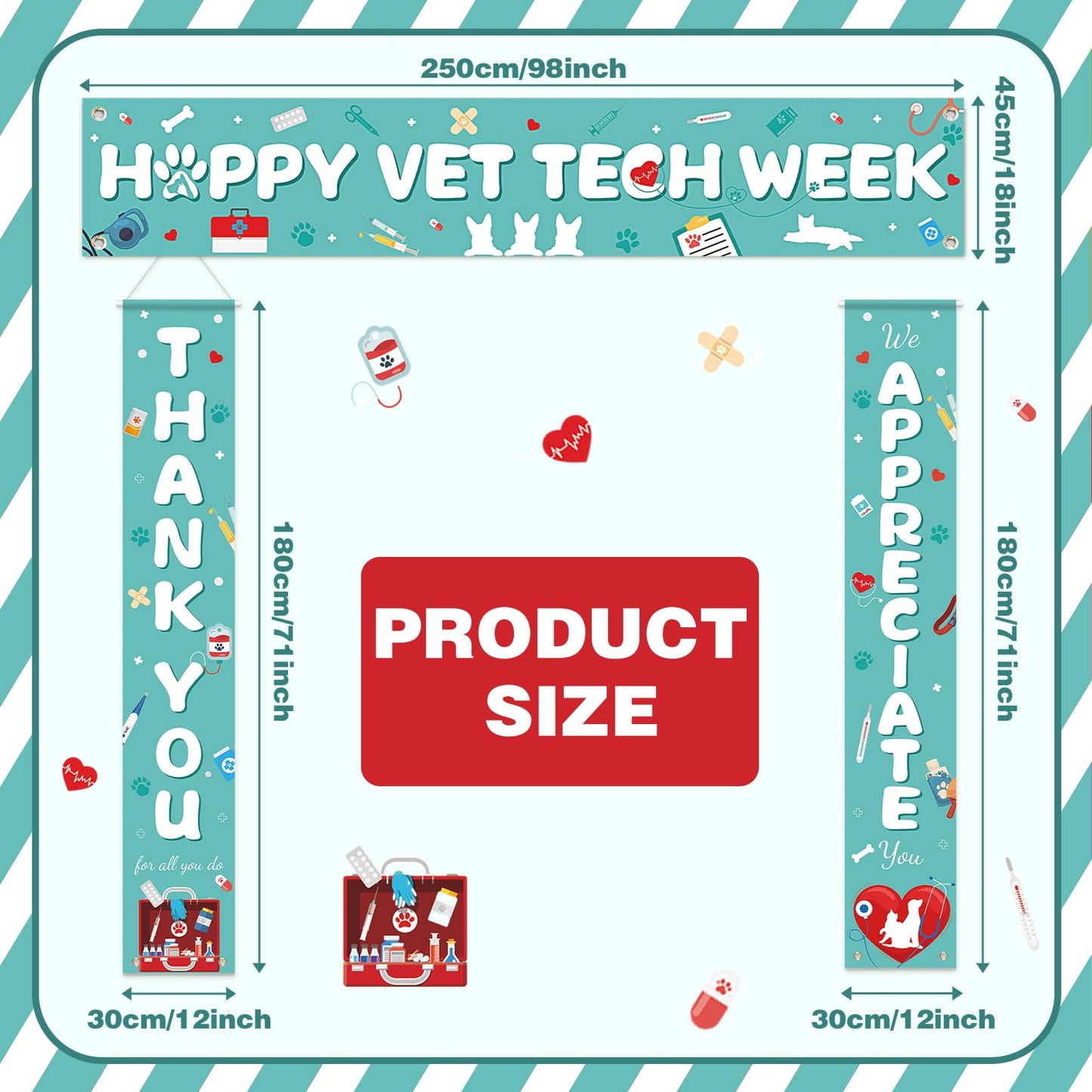 Fanfanwin 3 Pcs Happy Vet Tech Week Banner We Appreciate Thank You Veterinary Technician Week Decorations Vet Hospital Staff Party Supplies for Hard Work Nurse Enthusiast