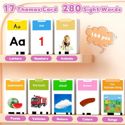HOMESTEC Toddler Talking Flash Cards with American Accent and 288 Sight Words for Speech Therapy Learning Montessori Sensory Play for Boys and Girls Ages 3 to 6 Birthday Gifts (Pink)