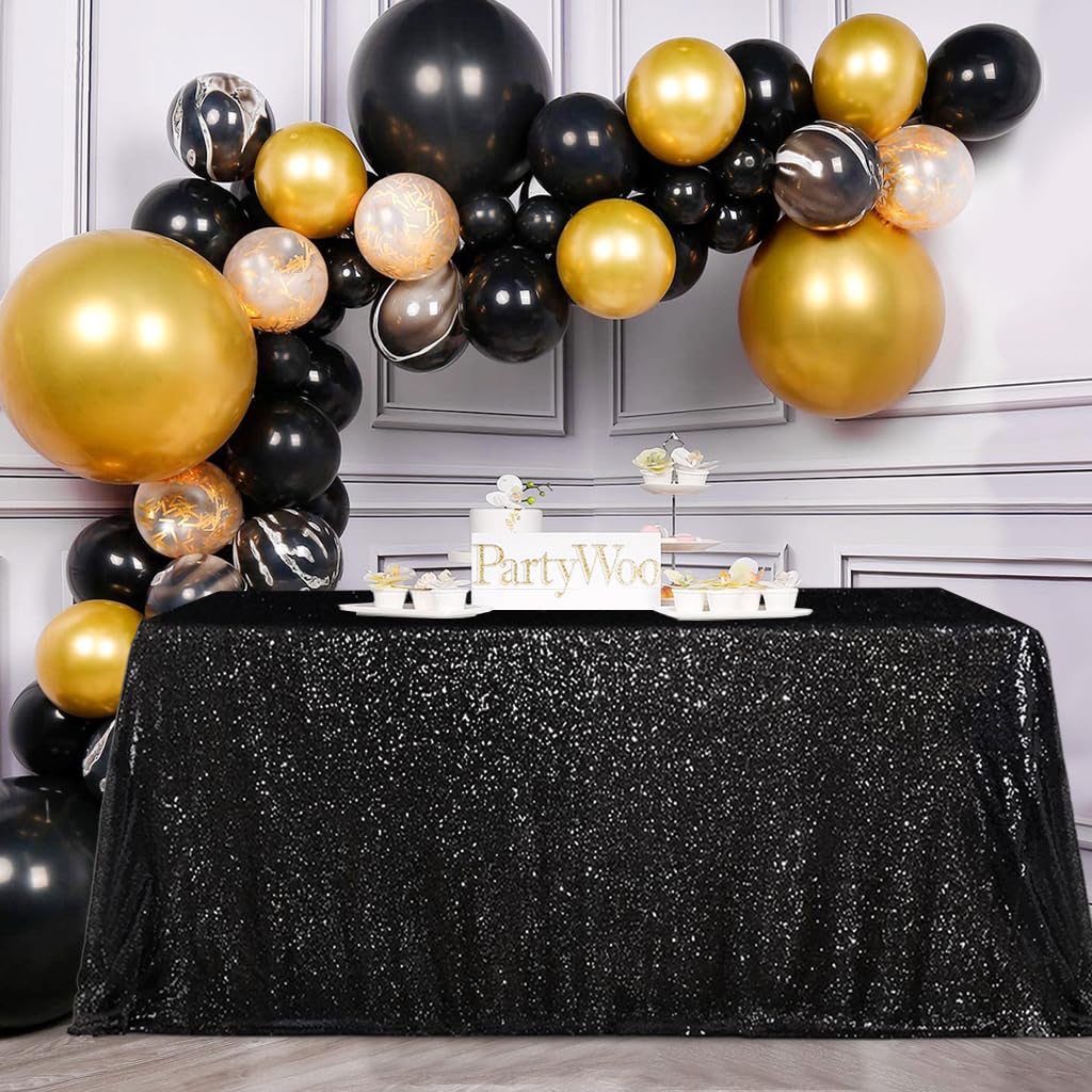 MoKoHouse Black Sequin Tablecloth Rectangle 50" x 80" Glitter Table Cloth Sparkly Fabric for Halloween Birthday Parties Cake Dessert Table Decor