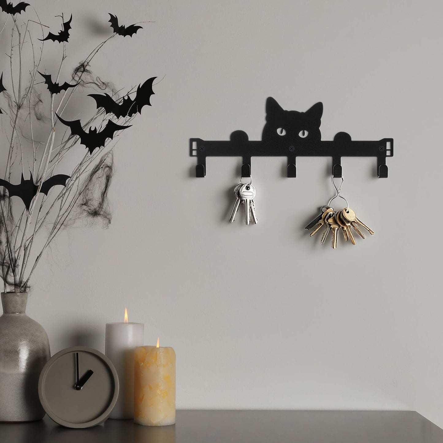 Moxweyeni Black Cat Over the Door Hooks Heavy Duty Organizer Rack for Towel Wall Mount Bathroom Decor Door Hanger Hooks for Hat Coat Cloth Keychain Bag