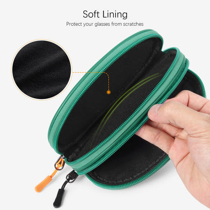 Tangoner Double Eyeglasses Case with Zipper – Faux Leather Soft Sunglasses Pouch, Portable Travel Glasses Holder with Keychain Clip for Men & Women (Green PU)