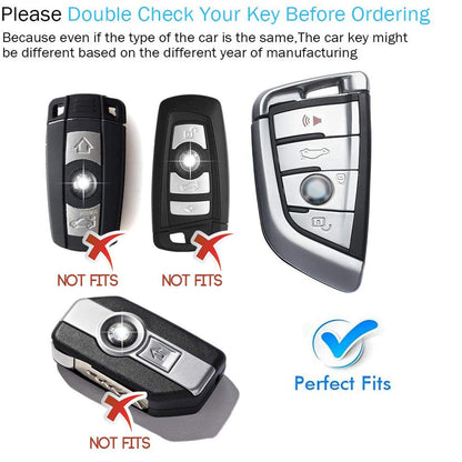 CISUI Leather Key Fob Cover Case, Keychain Shell, Compatible for BMW 2 5 6 7 X1 X2 X3 X5 X6 Series(White)