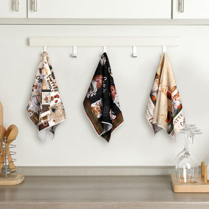Ferraycle 6 Pcs Coffee Kitchen Towels, Absorbent Dish Towels 24 x 16 Inches, Dish Cloths, Kitchen Decorative Hand Cloths, Gifts for Cooking Baking Bathroom Bar Farmhouse(Black and Brown,Coffee Gnomes)