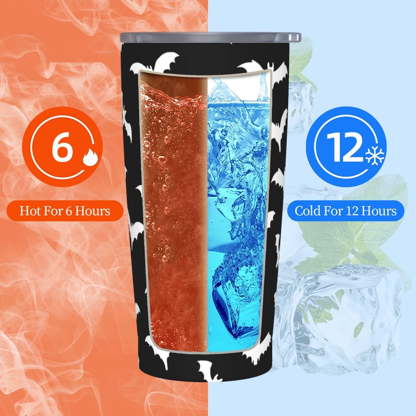 Perinsto Bats Halloween 20oz Travel Tumbler With Lid And Straw, Stainless Steel Tumblers Insulated Coffee Cup Mug Gift For Men Women