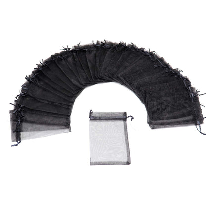 Bezall 100Pcs Black Organza Bags 3.5x4.5 Inch, Small Mesh Bags Drawstring Jewelry Candy Pouches Funeral Halloween Party Favor Bag