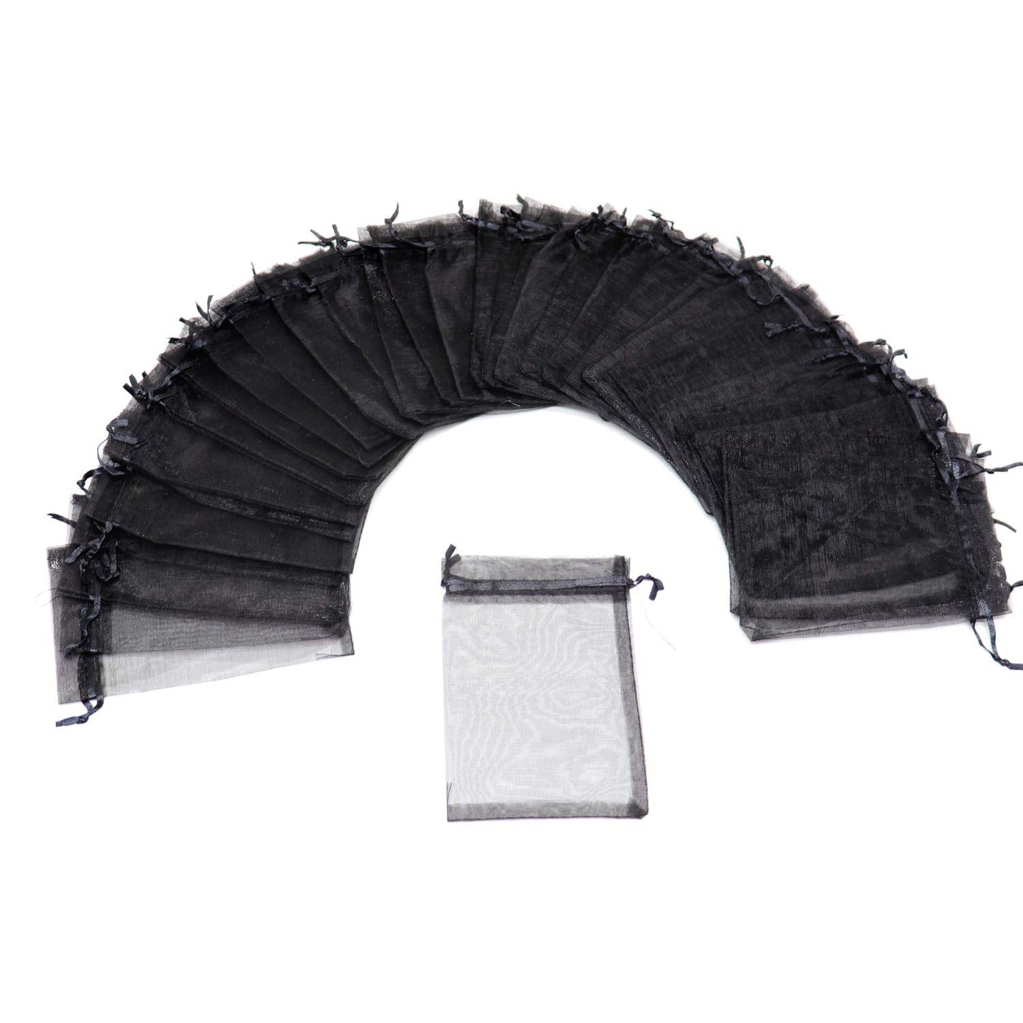 Bezall 100Pcs Organza Bags 6x8 Inch, Black Halloween Party Favor Bags with Drawstring, Mesh Jewelry Gift Bag Christmas Candy Pouches