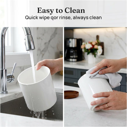 Nucookery Ceramic Rotating Utensil Holder for kitchen counter, 7.2" Stable Large Utensil Crock Countertop Organizer for Cooking Utensils, Modern Farmhouse Decor, Christmas Gift, White