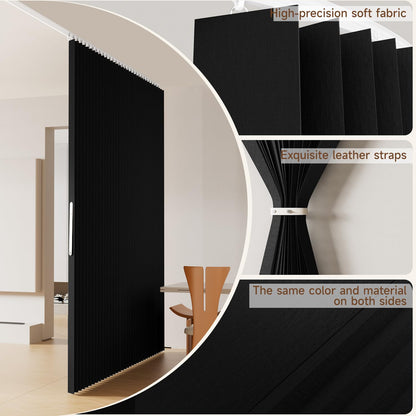 Room Divider Curtains Ceiling Mount/Wall Mount Track Sets, Accordion Design 100% Blackout Curtains Room Separation Space Sliding Curtain Wall Divider for Living Room Bedroom Privacy Screen Partition