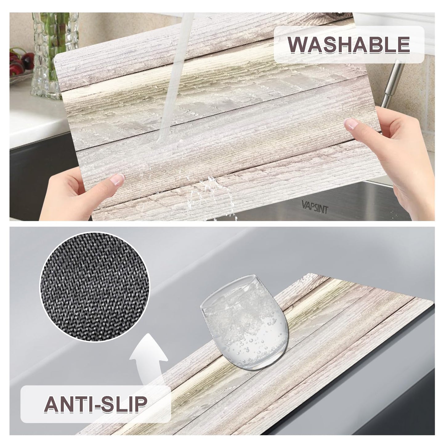 Farmhouse Placemats Set of 4 - Driftwood Faux Leather Heat Resistant Placemat for Dinner Table, Non-Slip Waterproof Oil-Proof Washable Reusable for Indoor Outdoor Kitchen Decor, 15.75In*11.81In