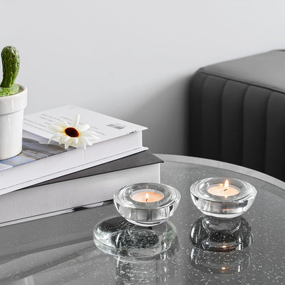 Kitcom Crystal Tealight Candle Holders for Tabletop Home Decor W2.8'' X H1.2'', Comes with Gifed Box(Pack of 2)