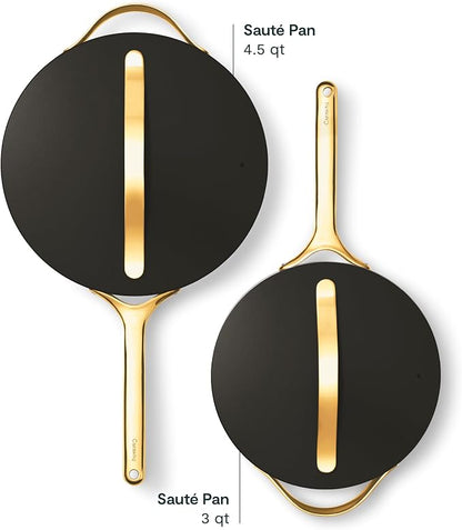 Caraway 8in + 10in Fry + 12in Fry Set (no lids) + 3Qt+ 4.5Qt Saute Duo Black