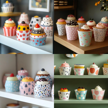 HARFINGTON 100Pcs Colorful Paper Baking Cups 6oz Cupcake Wrappers Scalloped Muffins Liners Disposable Greaseproof Containers for Birthday Party, Gradient Blue