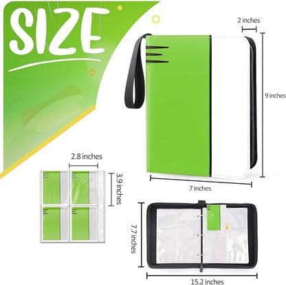 Card Binder 4 Pocket, Collectible Trading Card Albums Fits 400 Cards with 50 Removable Sleeves, Portable Trading Card Binder Collection Album Holder, Game Card Case book With Zipper for Gifts, L-Green