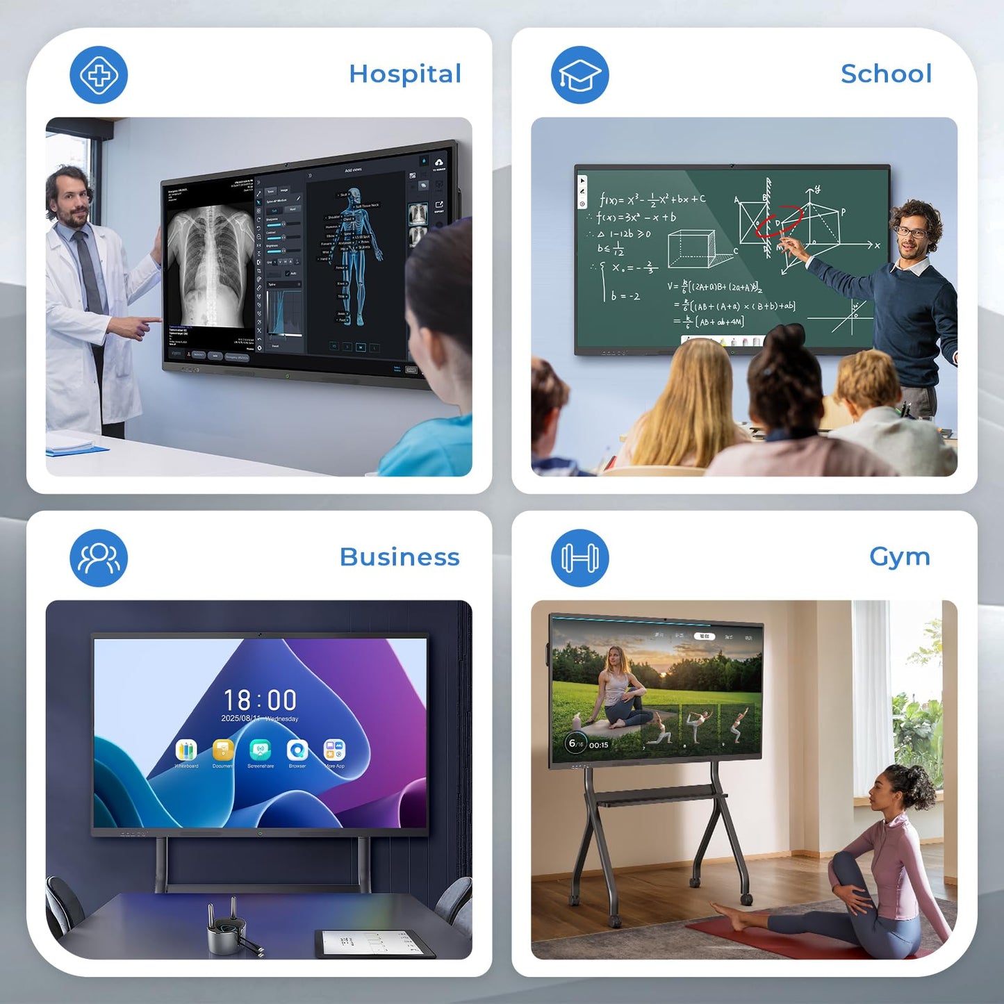 JASZDOT 75'' Smart Board, 4K UHD Interactive Touchscreen Whiteboard, Android 14 8+128GB Wireless Smartboard for Classroom Home Office Studio