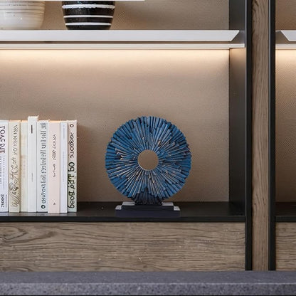 HODESumPure Gold Luxury Round Decorative Sculpture Statue Above Cabinet Home Decorations for Living Room Kitchen Fireplace Mantel Office Bookshelf Table Top Home Decor Accents (Blue S)
