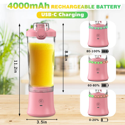 Portable Blender Personal Juicer for Shakes and Smoothies - 20 OZ Electric Protein Shaker Bottle with Insulated Sleeve, Travel Lid, USB-C Rechargeable - Mini Small Blender Cup for Kitchen, Office, Gym