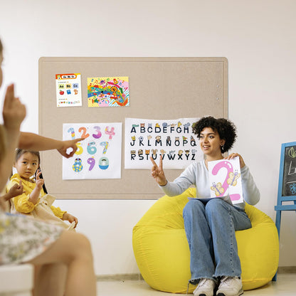Lightomorrow Large Bulletin Board - 48 x 36 Inches, Decorative Felt Pin Board for Wall - 4' x 3' Foldable Photo Display Board with Self-Adhesive Tape, Includes 20 Push Pins - Beige Brown