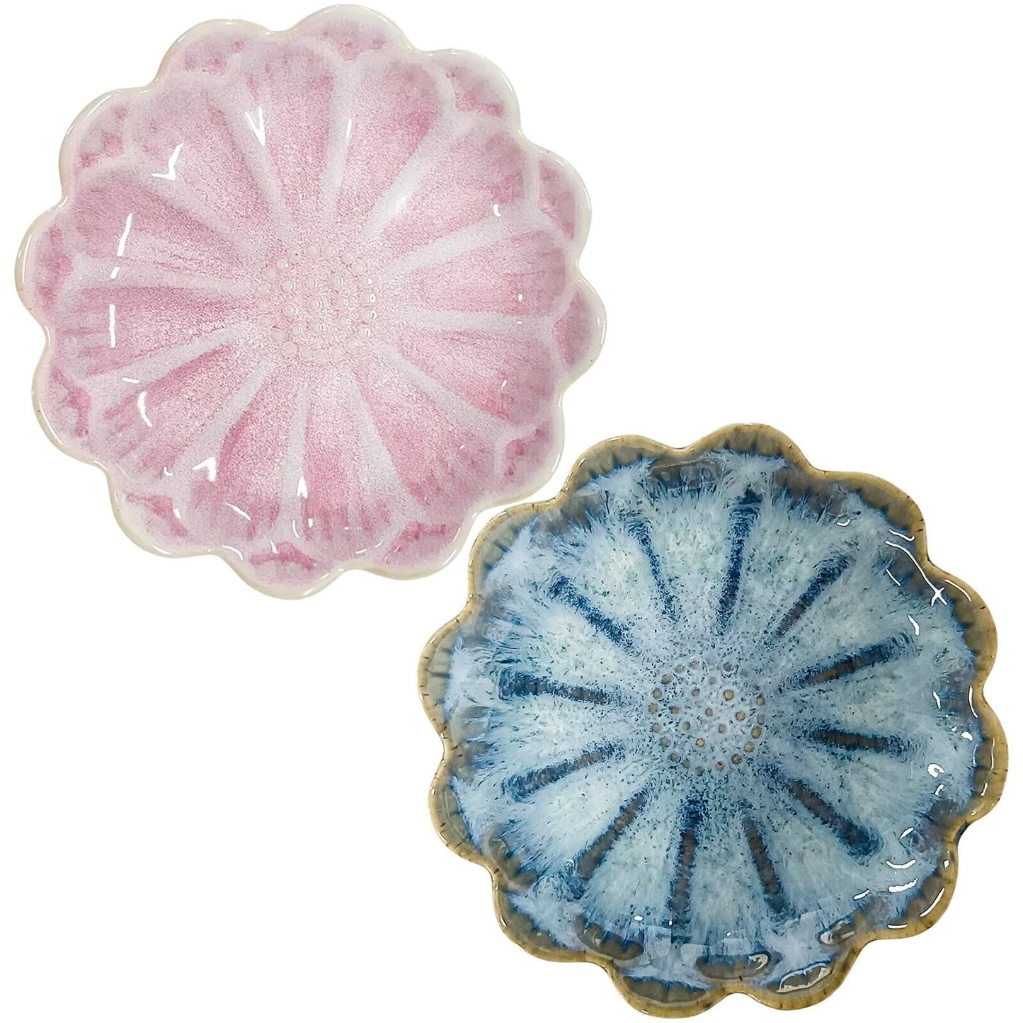 Koyzsen Lotus Ceramic Jewelry Tray, Small Trinket Jewelry Ring Holder Organizing Dish, for Parents Daughter Friends Sister, Birthday Gifts for Women, Retro Blue & Pink