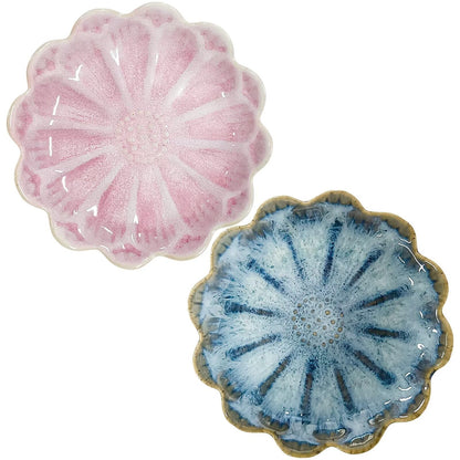 Koyzsen Lotus Ceramic Jewelry Tray, Small Trinket Jewelry Ring Holder Organizing Dish, for Parents Daughter Friends Sister, Birthday Gifts for Women, Retro Blue & Pink
