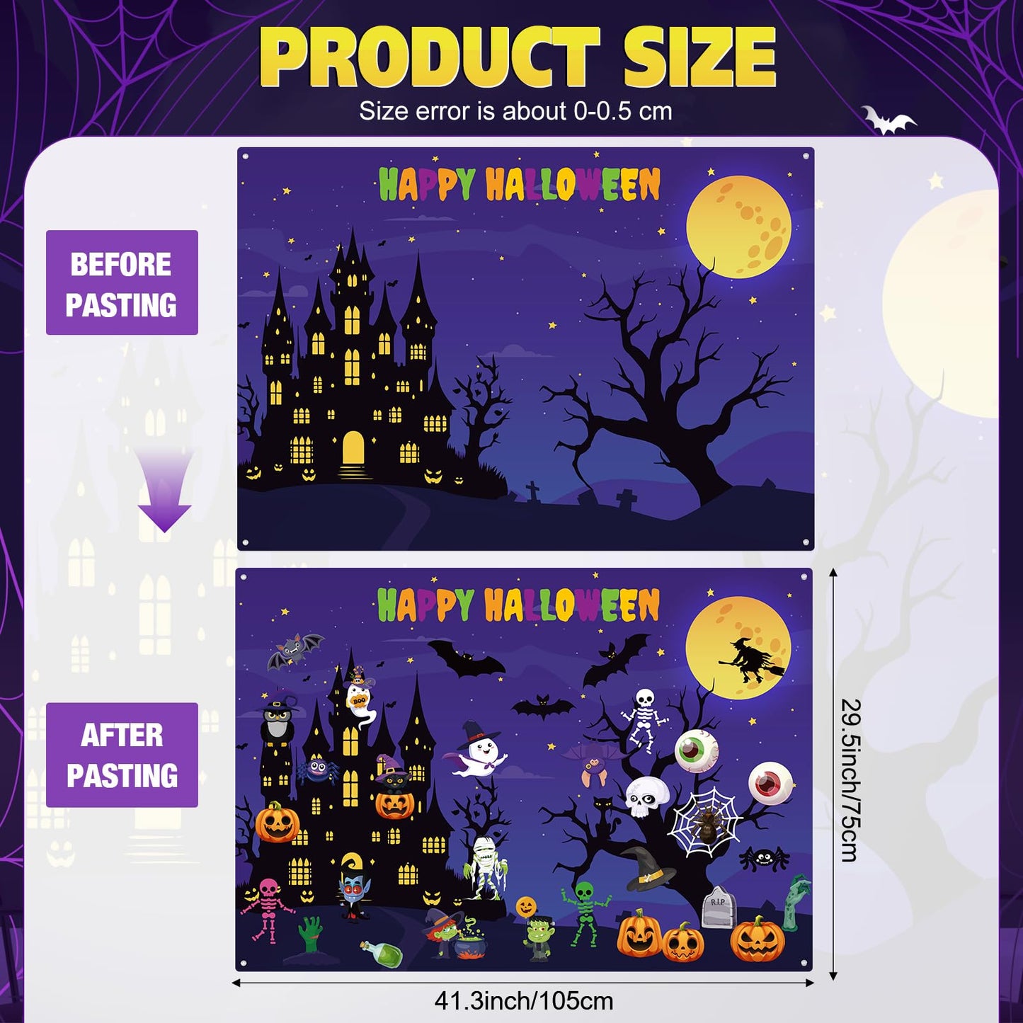MiniInflat Halloween Felt Board 3.4FT 35 Pcs Happy Halloween Felt Story Board Haunted House DIY Craft Project Scary Pumpkin Ghost Storytelling Hanging Ornament for Trick or Treat Gift (35, House)