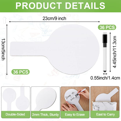 36 Sets 5x9 Inch Answer Dry Erase Paddles and 36 Black Marker Set Handheld Small Dry Erase Board Double Sided Auction Paddles Handheld Whiteboard for Classroom Voting Answering Auction Bidding