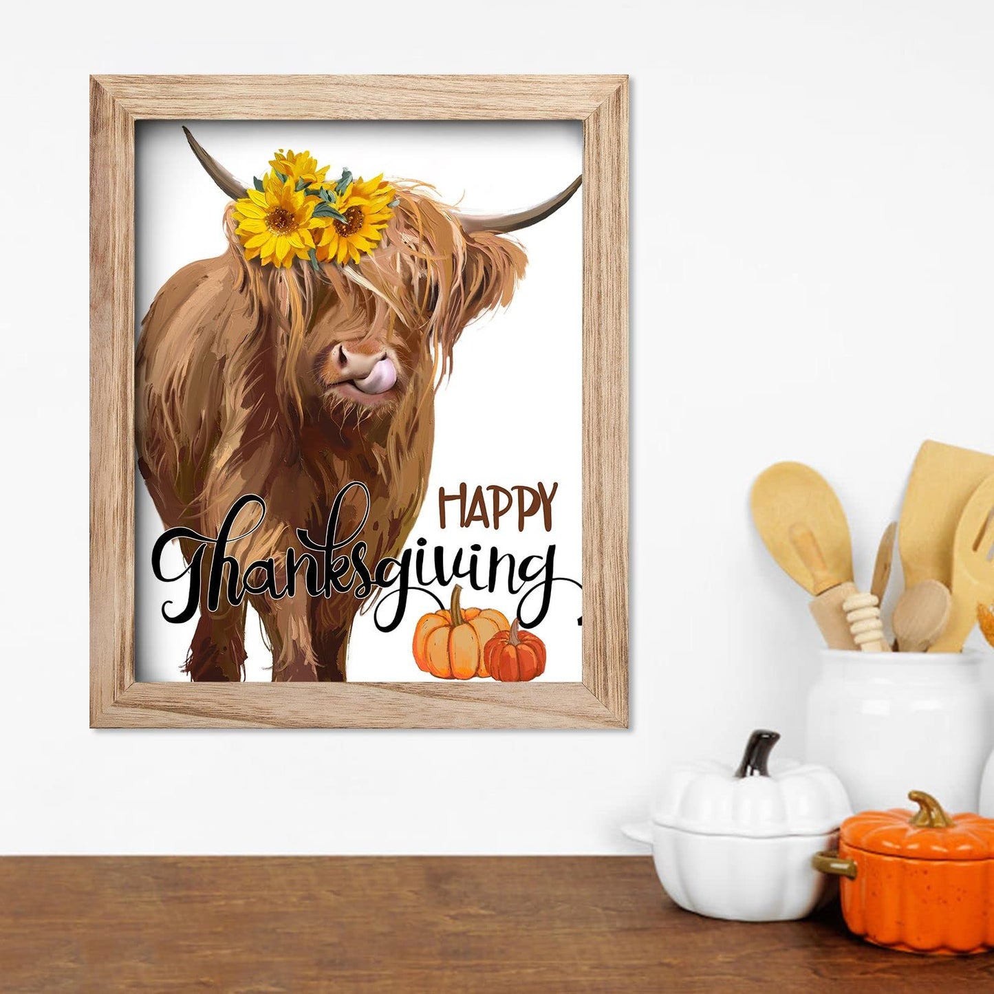YPY Highland Cow Canvas Wall Art with 7 Interchangeable Holiday Sayings,Rustic Farmhouse Wall Sign 11"x9" Wood Frame, Seasonal St. Patrick's Day & Year-Round Home Decor for Living Room Bedroom Office
