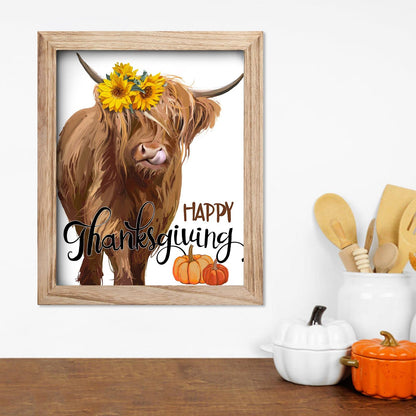 YPY Highland Cow Canvas Wall Art with 7 Interchangeable Holiday Sayings,Rustic Farmhouse Wall Sign 11"x9" Wood Frame, Seasonal St. Patrick's Day & Year-Round Home Decor for Living Room Bedroom Office