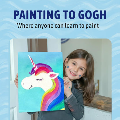 Painting to Gogh – Magic Sparkle Bundle – 4-in-1 Kids Painting Kit – 4 Canvases, Set of 3 Brushes, Acrylic Paint, Easels, Palettes, Aprons & Step-by-Step Tutorials – Fun Art Set for Kids –Ages 6 to 12