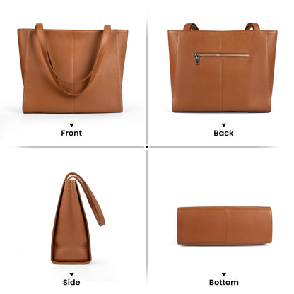 befen Real Leather Tote Shoulder Bags for Women Work, Women's Tote Bag Purses with Compartments for Daily and Travel Cognac Brown