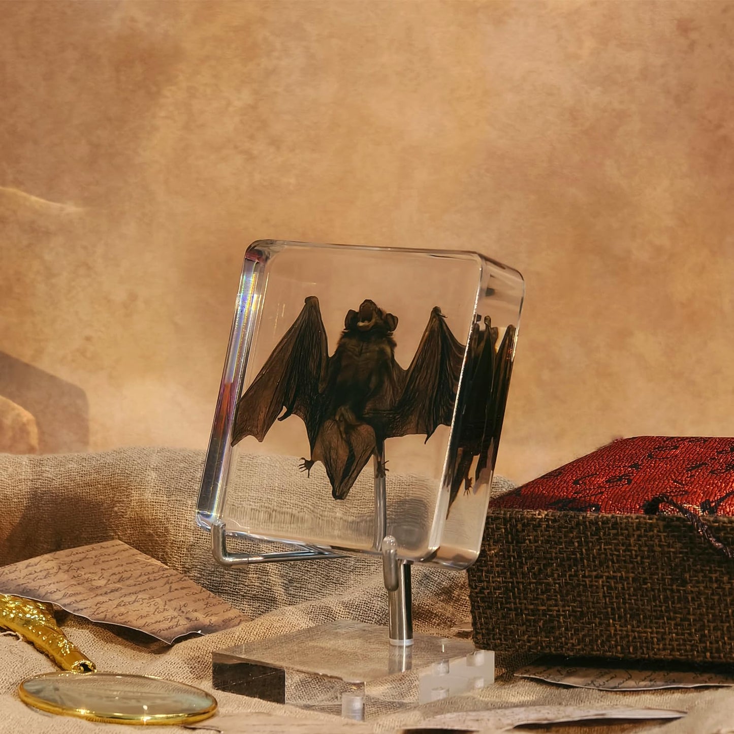 Taxidermy Bat, Real Bat Specimens Animal Specimen in Resin with Acrylic Base Display Stand for Science Classroom Science Education.Gothic Gift for Fans of Taxidermy, Animal Skull, Oddities, Biology