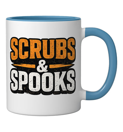 Scrubs & Spooks Nurse Halloween Medical Humor Ceramic Mug, Blue/White