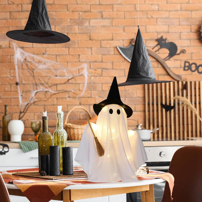 Leinuosen Light Up Disco Ghosts Halloween Decorations Indoor Spooky Ghosts with String Lights Witch Hats Broom Halloween Table Decor for Home Party Table Mantel Room Kitchen Haunted House (Fabric)