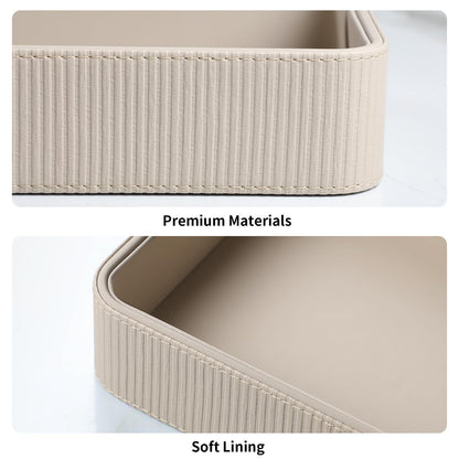 Cretkhp PU Leather Valet Tray Organizer, Modern Nightstand Organizer Bedside Desktop Storage for Womens and Men, Decorative Perfume Trinket Catchall Vanity Tray for Key Watch Wallet (Beige)