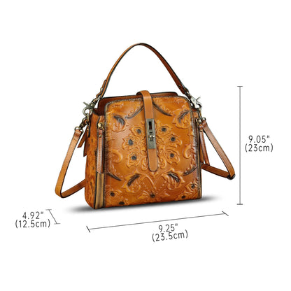 Genuine Leather Purses and Handbags for Women Retro Embossed Crossbody Shoulder Bag Satchel Pouches (Brown)