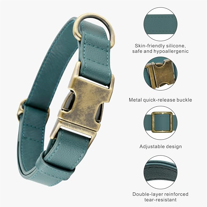 Dog Collar and Leash Set,Leather Silicone Waterproof Odor-Proof Dog Collar and Leash for Medium Dogs, Soft Flexible Dog Collars, Durable Thick Adjustable Pet Collar (Green, Medium (12.5-20 "Neck))