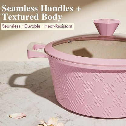 Pots and Pans Set Non Stick, 26PCS Nonstick Cookware Set, Induction Cook Ware, Includes Steamer & Silicone Utensils, Housewarming Gift, Pink Kitchen Cooking Sets w/Frying pan (PFOS, PFOA Free)