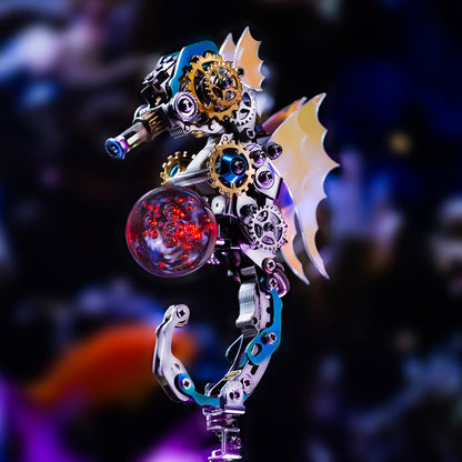 Mostarle Seahorse 3D Metal Puzzle Kit with LED Light & Magnetic Base, Sci Fi Monster, DIY Mechanical Model for Adults & Teens, Electroplated Finish Ocean Décor, Unique Gift for Collectors