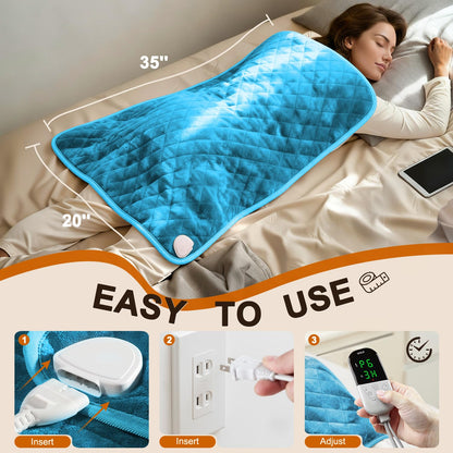 Electric Heating Pad for Period Cramps - 35"x20" XL Large Heated Pads for Back, Neck, Shoulder & Legs Pain Relief, Moist Heat Option, Machine Washable, 6 Heat Settings, Auto Shut Off, Soft Velvet