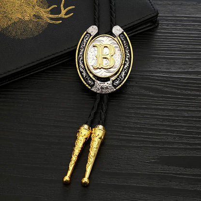 HUABOLA CALYN Bolo Tie for Men- Golden Initial Letter ABCDMJR to Z Western Cowboy Bolo Tie for Women (B)