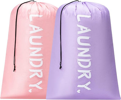 2 Pack XL Travel Laundry Bag, Machine Washable Dirty Clothes Organizer with Drawstring,Large Enough to Hold 4 Loads of Laundry, Easy Fit a Laundry Hamper or Basket Travel Essentials 24" x 36"