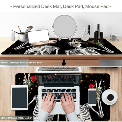 Love, Roses and Skulls Mouse Pad Desk Mat, Waterproof Black XXL Extended Large Gaming Mouse Pad Halloween Skull Rose Desk Pad Mousepad XXL Extended Keyboard Mat Mouse Mat, 31.5 x 15.7 in