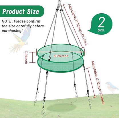 2 Pcs Bird Seed Catcher for Outdoor Feeders, 20" Hanging Bird Feeder Seed Catcher Platform with Adjustable Hanging Hoop for Hummingbird Bee Feeder Outdoor Garden Backyard Accessories(Green)